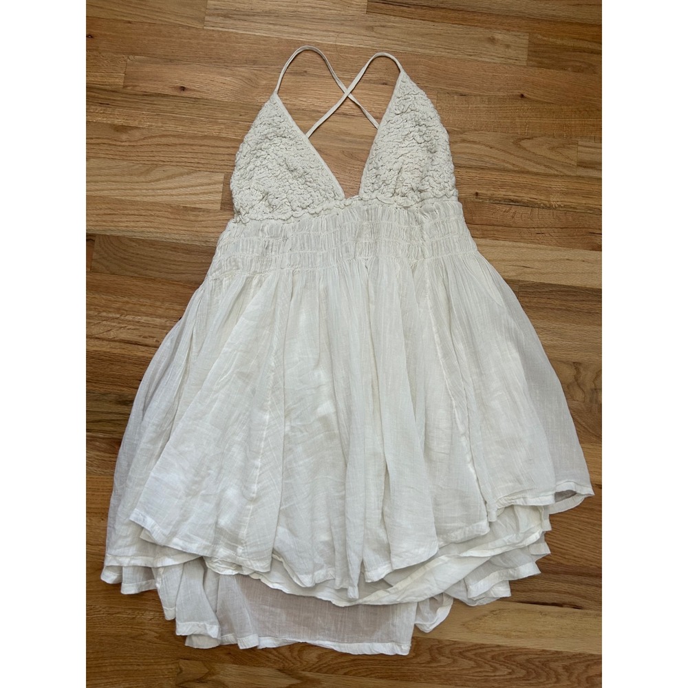 Free People 100 Degree Mini Dress Women XL White Bohemian Smocked Backless